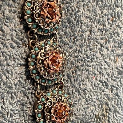 LOT 95 GORGEOUS VINTAGE 800 SILVER TURQUOISE MARCASITE BRACELET