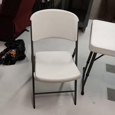 LIFETIME 4 FOOT TABLE AND 2 LIFETIME FOLDING CHAIRS