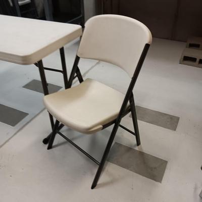 LIFETIME 4 FOOT TABLE AND 2 LIFETIME FOLDING CHAIRS