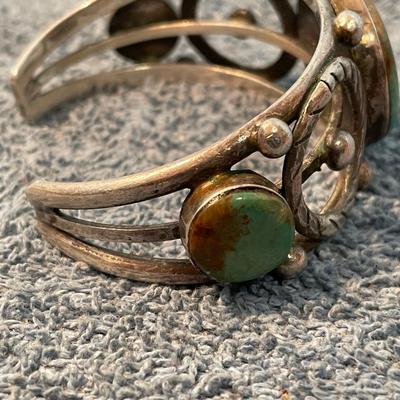 LOT 108 FABULOUS STERLING TURQUOISE NATIVE AMERICAN CUFF BRACELET