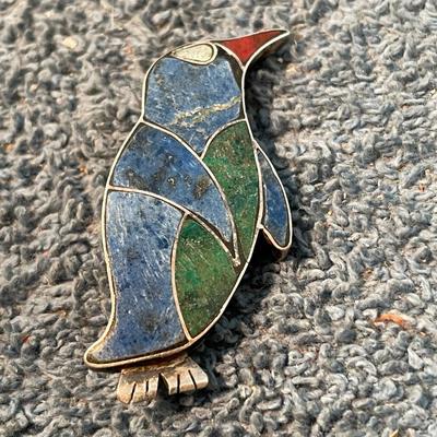 LOT 112 GREAT 980 SILVER INLAY PENGUIN PIN