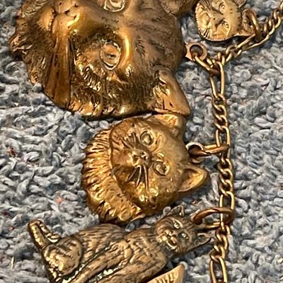 LOT 118 FAB COLLECTABLE BRASS PIDIDDLY LINKS CAT CHARM BRACELET