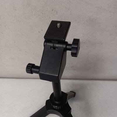 SMALL TRIPOD W/MOUNT, TIMEX TRAVEL ALARM CLOCK AND RADIO ALARM CLOCK