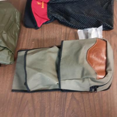 SHOTGUN CLEANER, BELT POUCHES, HEADLIGHT AND RAIN PONCHO