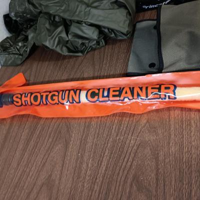 SHOTGUN CLEANER, BELT POUCHES, HEADLIGHT AND RAIN PONCHO
