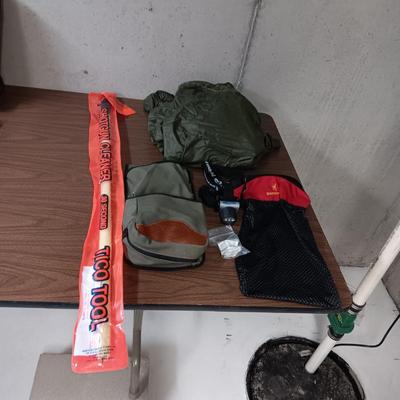 SHOTGUN CLEANER, BELT POUCHES, HEADLIGHT AND RAIN PONCHO