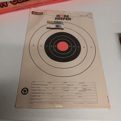 PISTOL PARTS, SHOTGUN CLEANER AND PAPER TARGETS