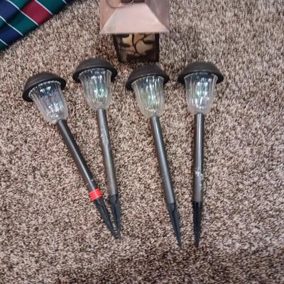 PATIO UMBRELLA IN GREAT SHAPE AND SOLAR LIGHTS