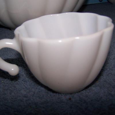 LOT 140 WONDERFUL MCM MILK GLASS PUNCH BOWL & 10 CUPS