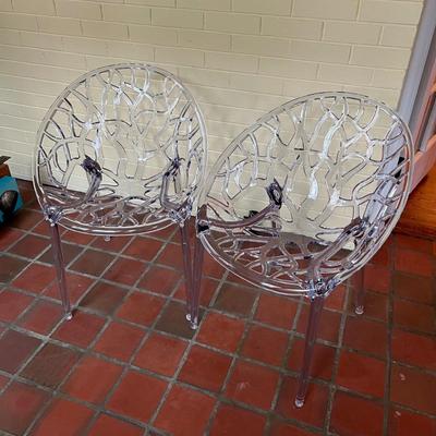 Matching Pair of Crystal Polycarbonate Modern Dining Chairs (DR-RG)
