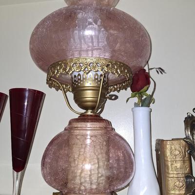 Pink Crackle Hurricane Glass Lamp