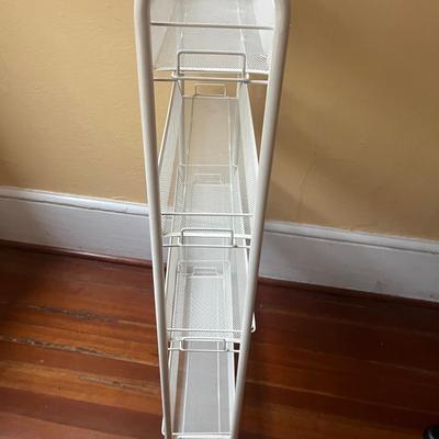 Rolling Wooden Kitchen Island with Metal Mesh Storage Rack (BP-MG)