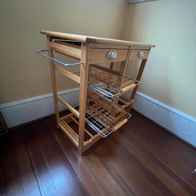 Rolling Wooden Kitchen Island with Metal Mesh Storage Rack (BP-MG)