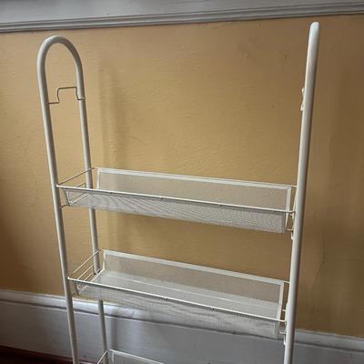 Rolling Wooden Kitchen Island with Metal Mesh Storage Rack (BP-MG)