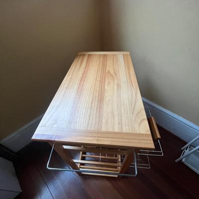 Rolling Wooden Kitchen Island with Metal Mesh Storage Rack (BP-MG)