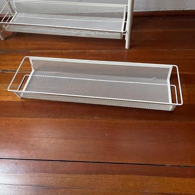 Rolling Wooden Kitchen Island with Metal Mesh Storage Rack (BP-MG)