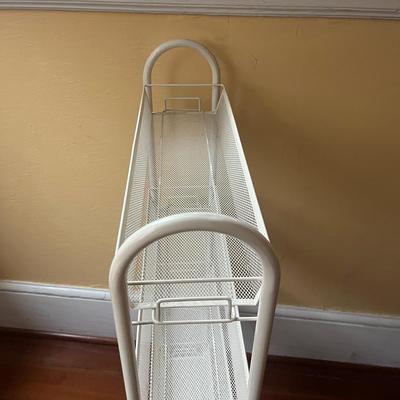 Rolling Wooden Kitchen Island with Metal Mesh Storage Rack (BP-MG)