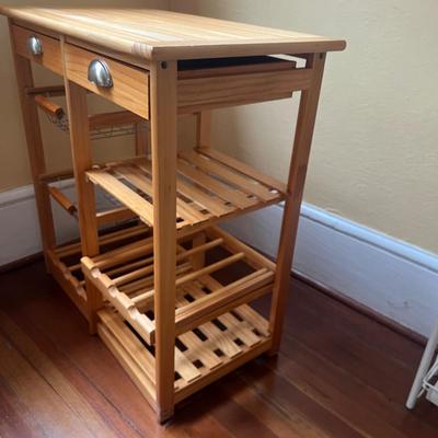 Rolling Wooden Kitchen Island with Metal Mesh Storage Rack (BP-MG)