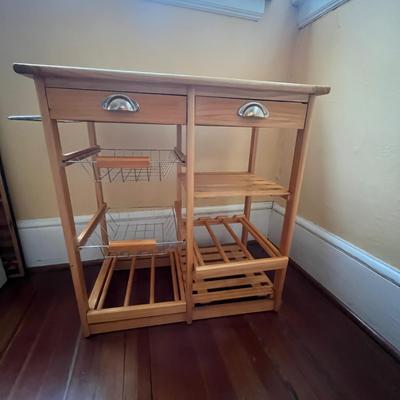 Rolling Wooden Kitchen Island with Metal Mesh Storage Rack (BP-MG)