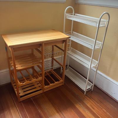 Rolling Wooden Kitchen Island with Metal Mesh Storage Rack (BP-MG)