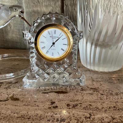 K1038 Waterford Crystal Clock , Art Glass Egg with Vase , Hummingbird Ornament