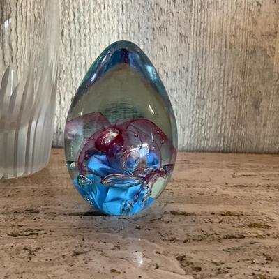 K1038 Waterford Crystal Clock , Art Glass Egg with Vase , Hummingbird Ornament