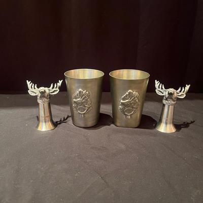 Gilde Zinn Pewter Cups with Pewter Animal Shot Glasses (BP-MG)