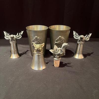 Gilde Zinn Pewter Cups with Pewter Animal Shot Glasses (BP-MG)