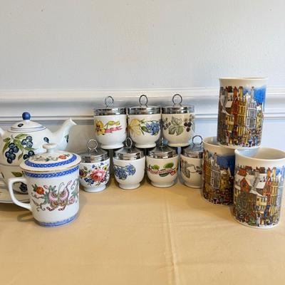 12 Piece Porcelain China Lot - Dunoon Mugs, Royal Worcester Egg Coddler Set,