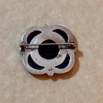 Sterling Art Deco Marcasite Onyx Brooch