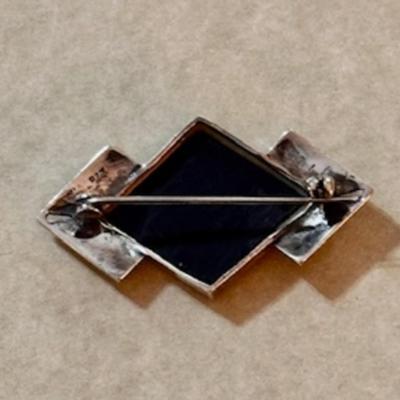 Sterling Art Deco Marcasite Onyx Brooch (D)