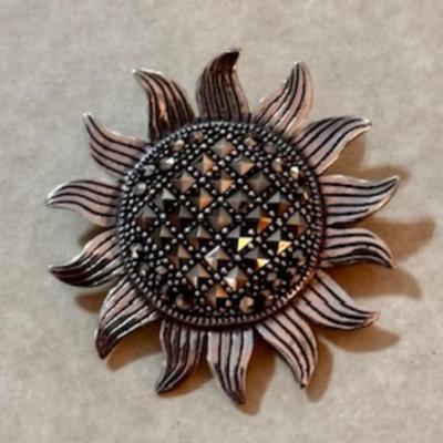 Sterling Marcasite Sunflower Brooch A