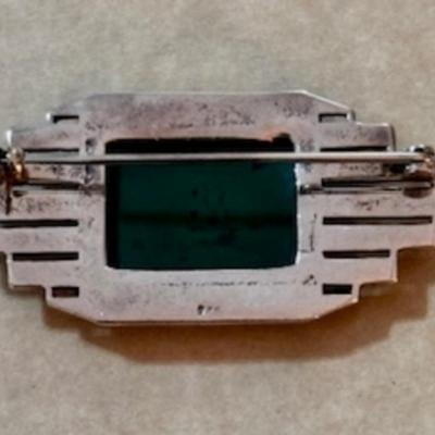 Sterling Art Deco Marasite Agate Brooch