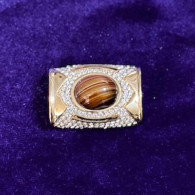 Ciner Gold Tone Tiger Eye Scarf Ring