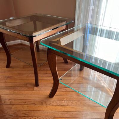 Pair of Glass Top End Tables 2 Tiers