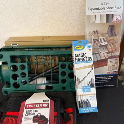 All NIB - craftsman tool bag, shoe rack, tool organizer, Magic hangers