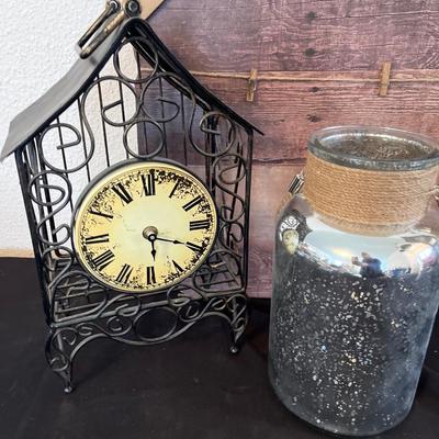 NIB distressed lantern, stand, Pier One “hello” frame, box, lantern