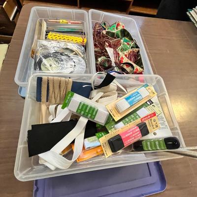 Lot 143 3 small totes of sewing supplies