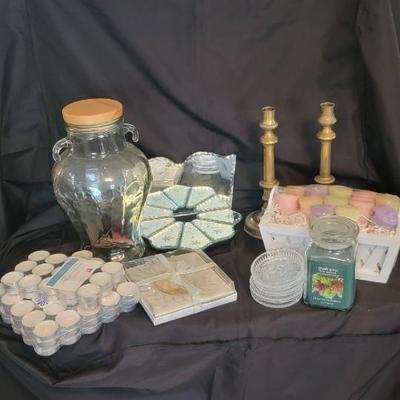 Vintage mirrored wall shelf, brass, candles