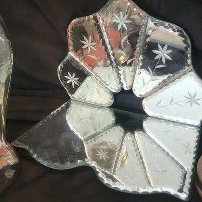 Vintage mirrored wall shelf, brass, candles