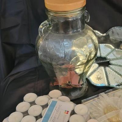 Vintage mirrored wall shelf, brass, candles