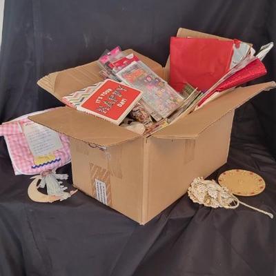 Box of wrapping paper and more