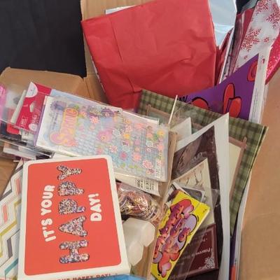 Box of wrapping paper and more