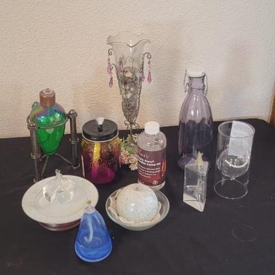 Oil lamp multiples and vase