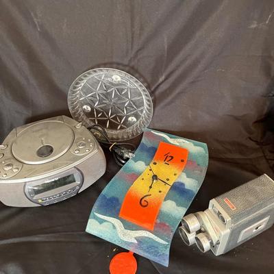 Vintage Kodak Cine Camera, clock, boombox
