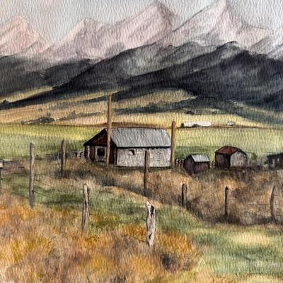 Mountainous Water Color Scene by Roberta Bachma (B3-DZ)