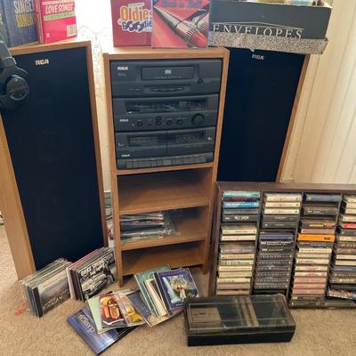RCA Stereo. Stand, speakers, headphones, CDs & cassettes
