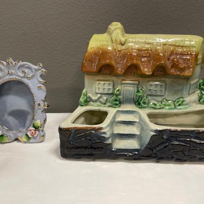 Country house planter and small porcelain picture frame