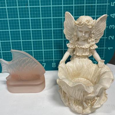 Small fairy decor and pink fish candle holder