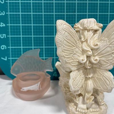 Small fairy decor and pink fish candle holder